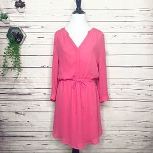 Candie’s Pink 3/4 Sleeve Button Front Belted Dress Size Medium